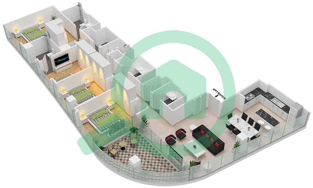 格兰德豪华私人社区 - 4 卧室顶楼公寓单位4戶型图 interactive3D