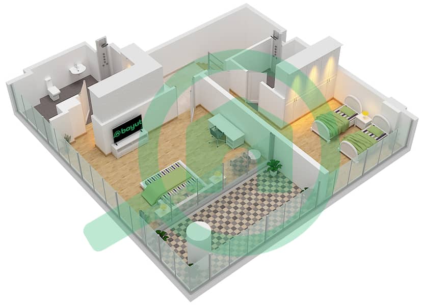 المخططات الطابقية لتصميم النموذج A1 شقة 3 غرف نوم - برج آد ون interactive3D