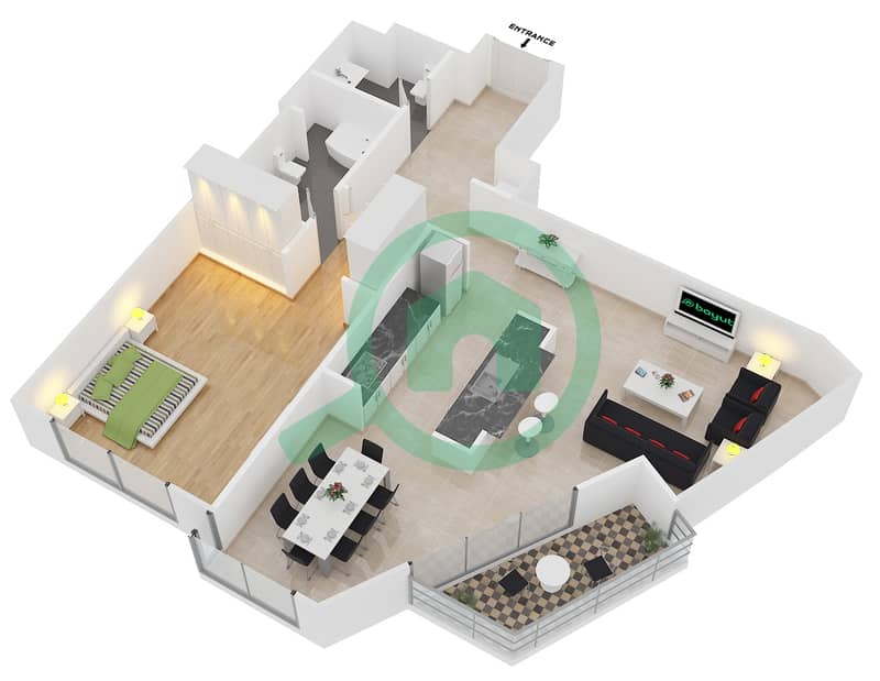 Loft东楼 - 1 卧室公寓套房3 FLOOR 30戶型图 interactive3D