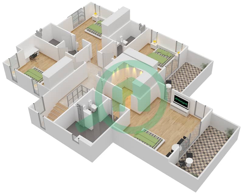 المخططات الطابقية لتصميم النموذج 3 فیلا 4 غرف نوم - ياسمين interactive3D
