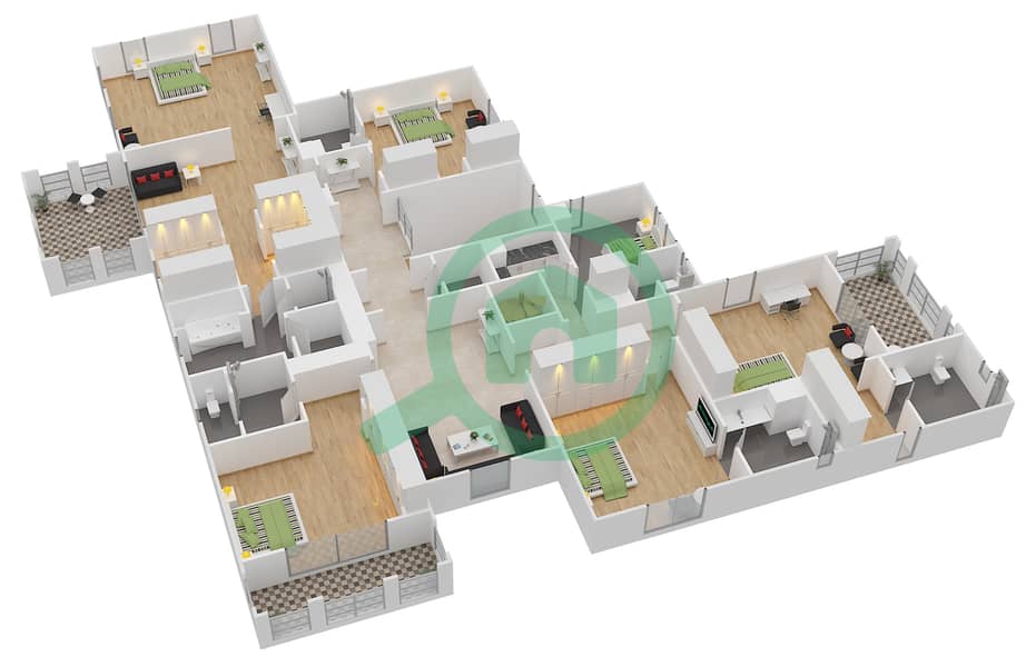 المخططات الطابقية لتصميم النموذج A فیلا 6 غرف نوم - بولو ھومز interactive3D