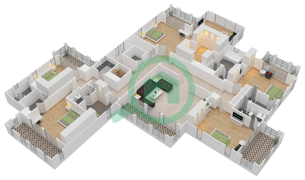 المخططات الطابقية لتصميم النموذج B فیلا 6 غرف نوم - بولو ھومز interactive3D