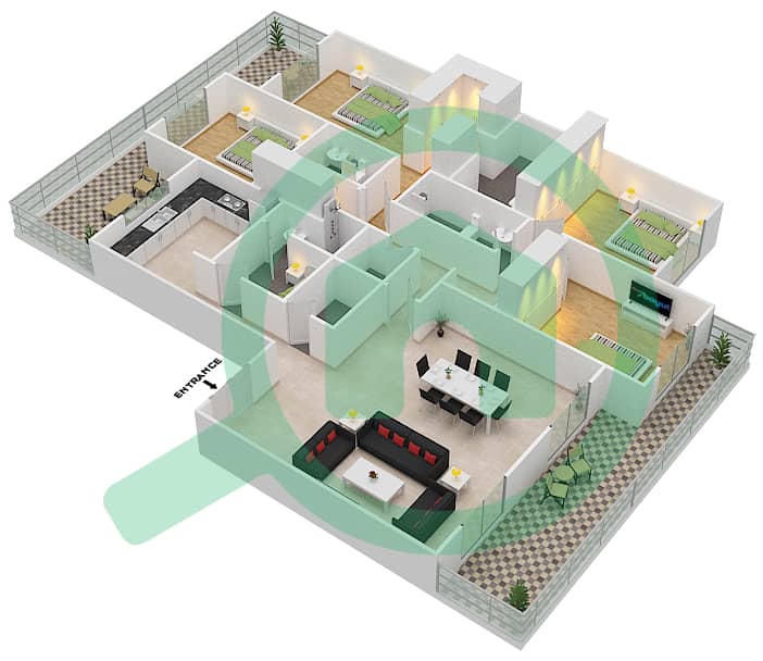 Al Andalus - 4 Bedroom Apartment Type D Floor plan interactive3D