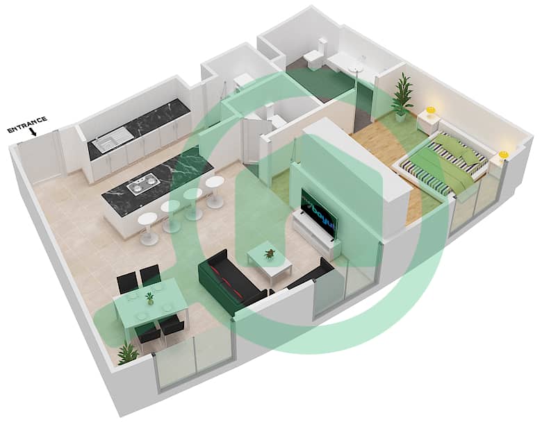 Floor plans for Type B1 1bedroom Apartments in Al Andalus