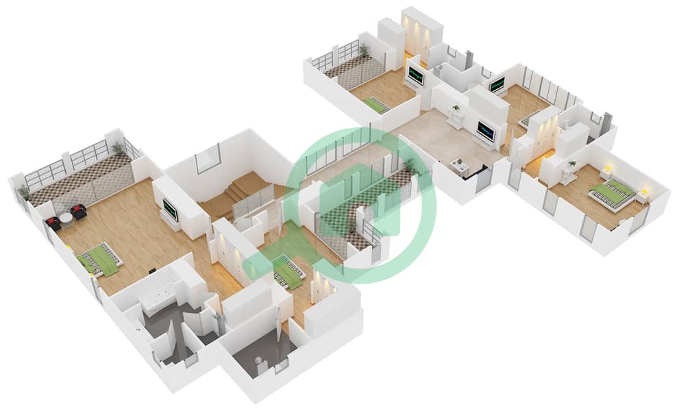 المخططات الطابقية لتصميم النموذج F فیلا 6 غرف نوم - بولو ھومز interactive3D