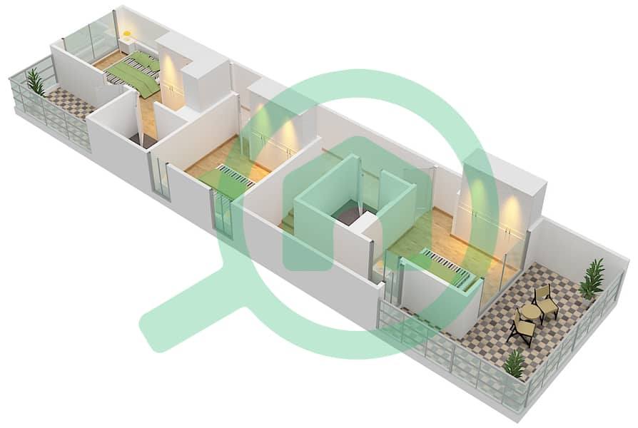 المخططات الطابقية لتصميم النموذج TH-15 فیلا 3 غرف نوم - أكويا مانارولا First Floor interactive3D