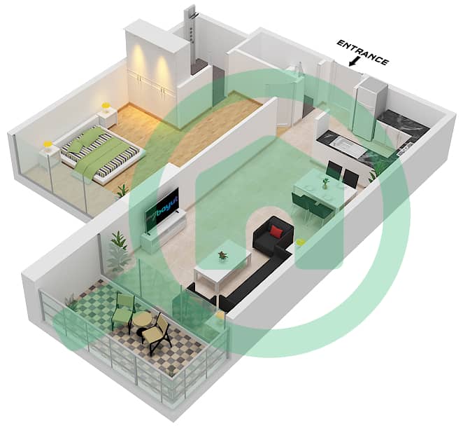 Artesia B - 1 Bedroom Apartment Type L Floor plan interactive3D
