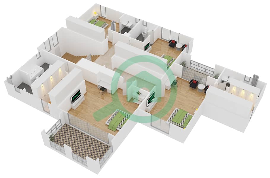 المخططات الطابقية لتصميم النموذج K فیلا 5 غرف نوم - بولو ھومز interactive3D