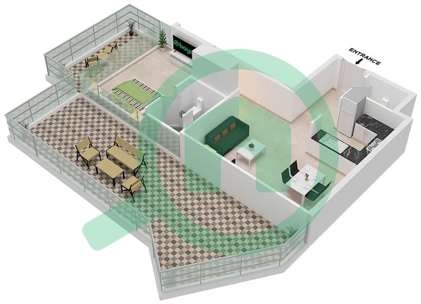 المخططات الطابقية لتصميم النموذج G1 شقة 1 غرفة نوم - أرتيسيا B interactive3D