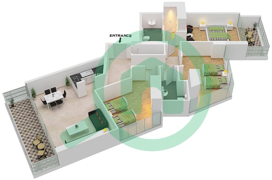 Artesia B - 3 Bedroom Apartment Type M2 Floor plan interactive3D
