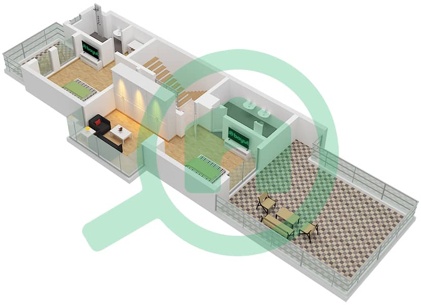 المخططات الطابقية لتصميم النموذج A فیلا 4 غرف نوم - إنديجو فل 3 First Floor image3D