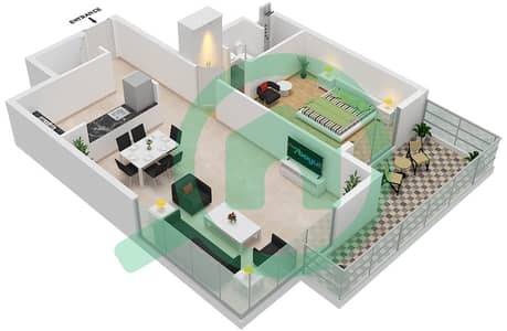 المخططات الطابقية لتصميم النموذج 1-B شقة 1 غرفة نوم - بلو باي ووك
