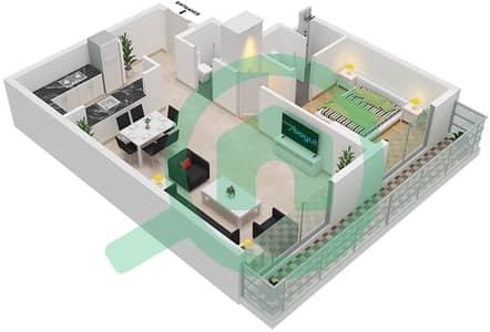 المخططات الطابقية لتصميم النموذج 4-B شقة 1 غرفة نوم - بلو باي ووك
