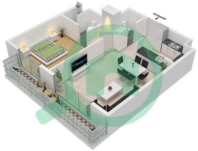 المخططات الطابقية لتصميم النموذج 6-A شقة 1 غرفة نوم - بلو باي ووك