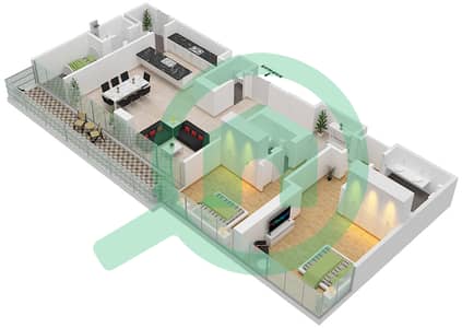 المخططات الطابقية لتصميم النموذج / الوحدة B2.1/109,209,310 شقة 2 غرفة نوم - بناية 16