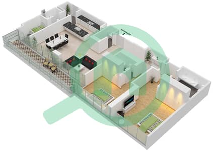 المخططات الطابقية لتصميم النموذج / الوحدة B2.2/105,205,305 شقة 2 غرفة نوم - بناية 16