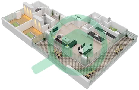 المخططات الطابقية لتصميم النموذج / الوحدة H/101,201,301 شقة 2 غرفة نوم - بناية 16