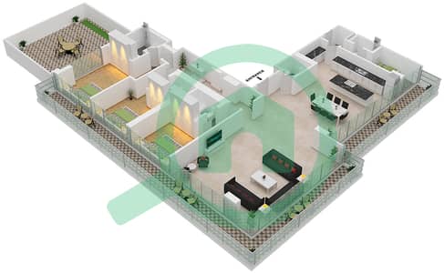 المخططات الطابقية لتصميم النموذج / الوحدة I/107,207,308 شقة 3 غرف نوم - بناية 16