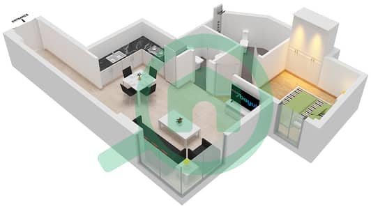 المخططات الطابقية لتصميم النموذج C شقة 1 غرفة نوم - سي 3