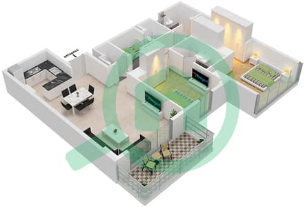 المخططات الطابقية لتصميم النموذج D شقة 2 غرفة نوم - سي 3