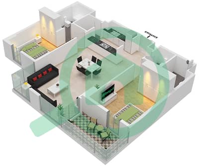 المخططات الطابقية لتصميم النموذج I شقة 2 غرفة نوم - سي 3