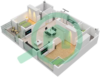 المخططات الطابقية لتصميم النموذج K شقة 2 غرفة نوم - سي 3