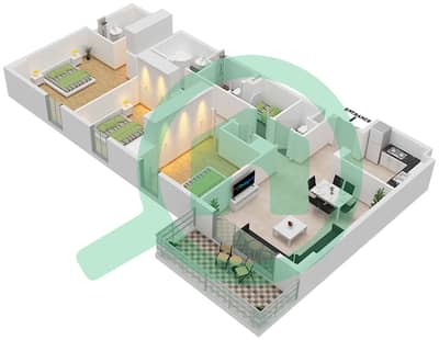 المخططات الطابقية لتصميم النموذج M شقة 3 غرف نوم - سي 3