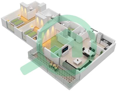 المخططات الطابقية لتصميم النموذج N شقة 3 غرف نوم - سي 3