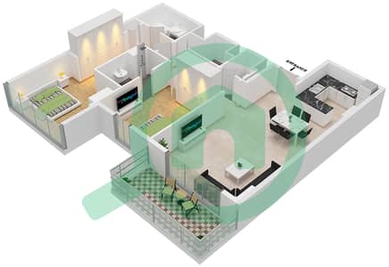 المخططات الطابقية لتصميم النموذج E شقة 2 غرفة نوم - سي 3