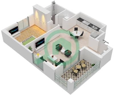 帆船住宅社区 - 1 卧室公寓类型／单位1A/102戶型图