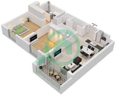 المخططات الطابقية لتصميم النموذج / الوحدة 5/212,312 شقة 2 غرفة نوم - لا فوال