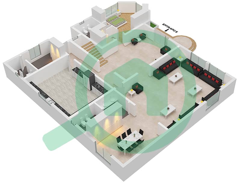المخططات الطابقية لتصميم النموذج B شقة 5 غرف نوم - برج الحكمة Ground Floor interactive3D