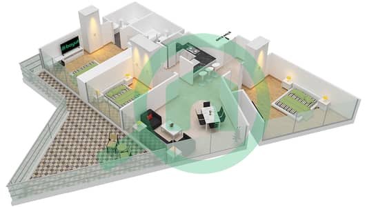 المخططات الطابقية لتصميم الوحدة 1 FLOOR57-70 شقة 3 غرف نوم - آيكون سيتي