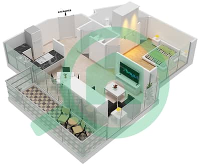 المخططات الطابقية لتصميم الوحدة 13  FLOOR 57-62 شقة 1 غرفة نوم - آيكون سيتي