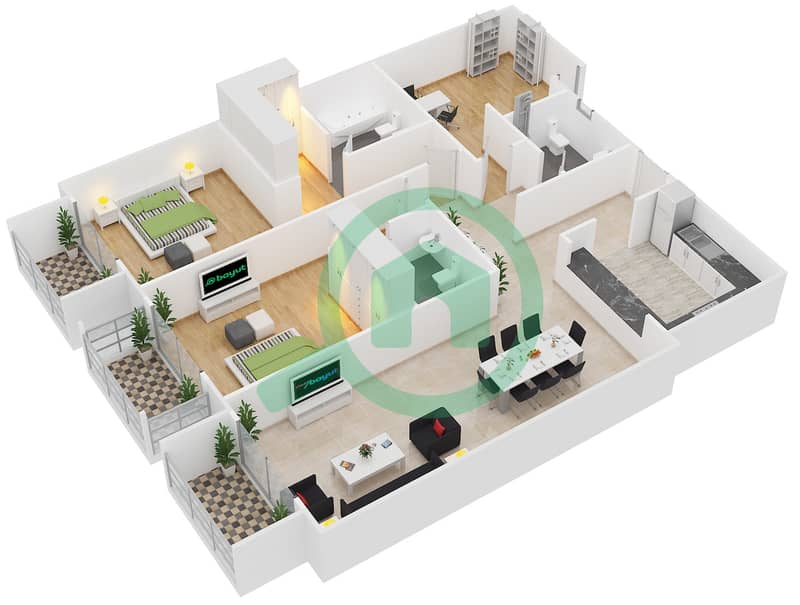 Botanica - 2 Bedroom Apartment Type 1 Floor plan interactive3D