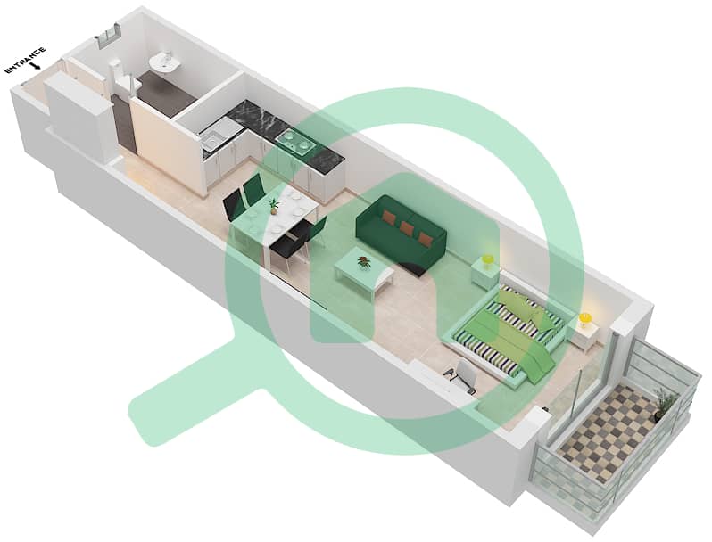 植物园住宅楼 - 单身公寓类型1戶型图 interactive3D