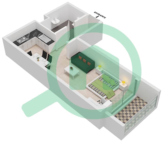 植物园住宅楼 - 单身公寓类型3戶型图 interactive3D