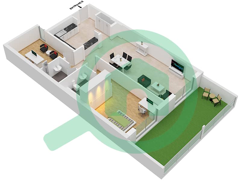 植物园住宅楼 - 1 卧室公寓类型1戶型图 interactive3D