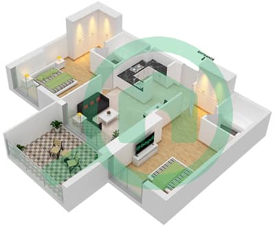 المخططات الطابقية لتصميم الوحدة 1  FLOOR 12-37 شقة 2 غرفة نوم - آيكون سيتي