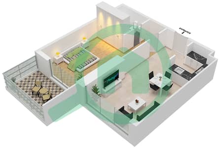 المخططات الطابقية لتصميم الوحدة 3  FLOOR 60-62 شقة 1 غرفة نوم - آيكون سيتي