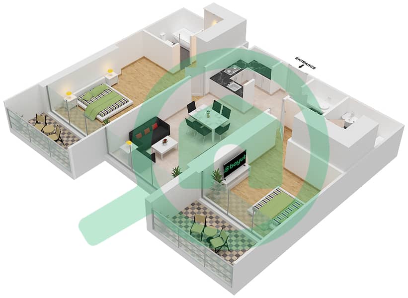 Aykon City - 2 Bedroom Apartment Unit 4  FLOOR 60-62 Floor plan image3D