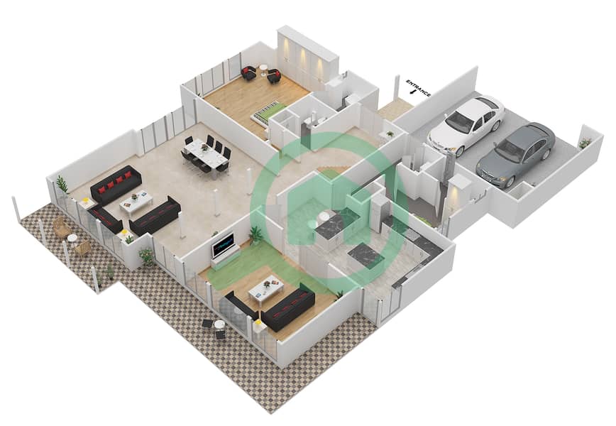 绍尔1区 - 5 卧室别墅类型4戶型图 Ground Floor interactive3D