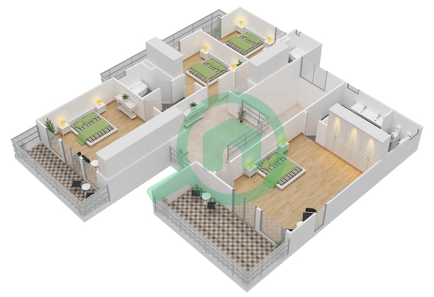 المخططات الطابقية لتصميم النموذج 4 فیلا 5 غرف نوم - صهيل 1 First Floor interactive3D