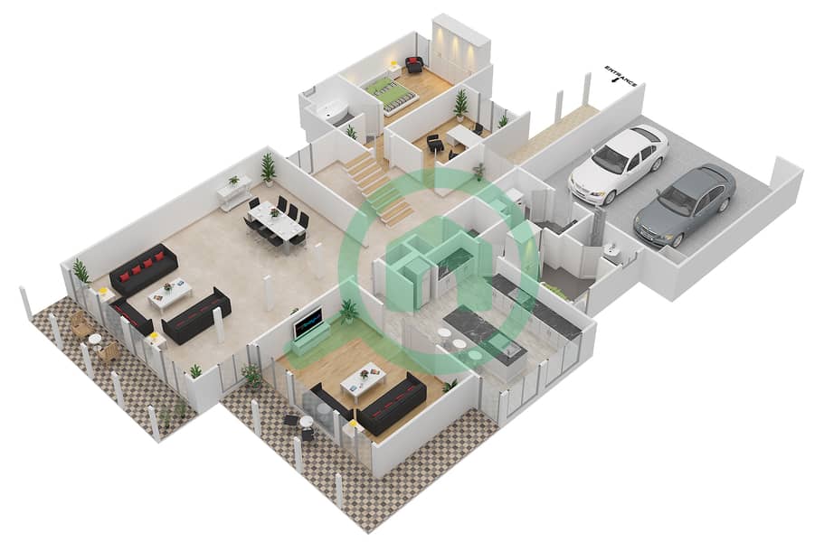 المخططات الطابقية لتصميم النموذج 5 فیلا 5 غرف نوم - صهيل 1 Ground Floor interactive3D