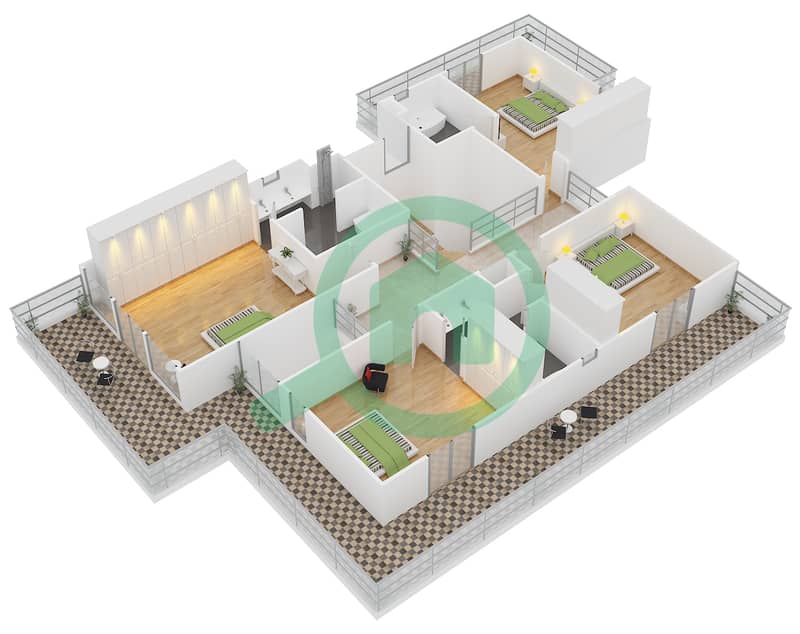 المخططات الطابقية لتصميم النموذج 5 فیلا 5 غرف نوم - صهيل 1 First Floor interactive3D