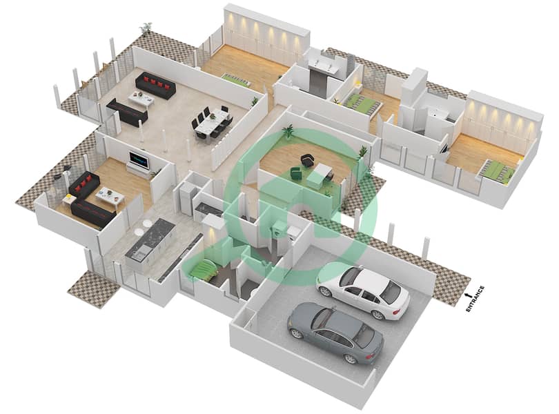 المخططات الطابقية لتصميم النموذج 2 فیلا 3 غرف نوم - صهيل 1 interactive3D