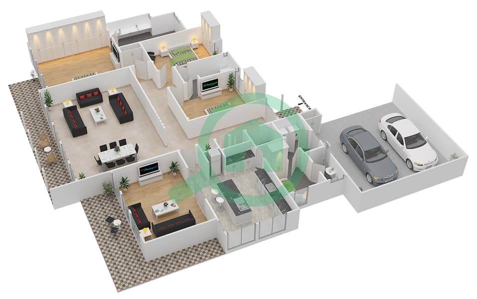 绍尔1区 - 3 卧室别墅类型1戶型图 interactive3D