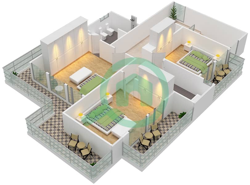 المخططات الطابقية لتصميم النموذج 7 فیلا 3 غرف نوم - صهيل 1 First Floor interactive3D