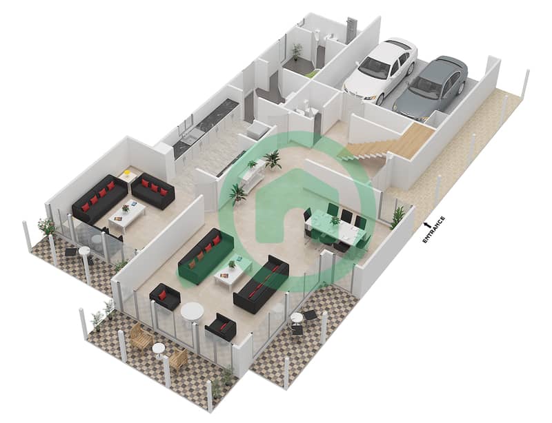 المخططات الطابقية لتصميم النموذج 7 فیلا 3 غرف نوم - صهيل 1 Ground Floor interactive3D