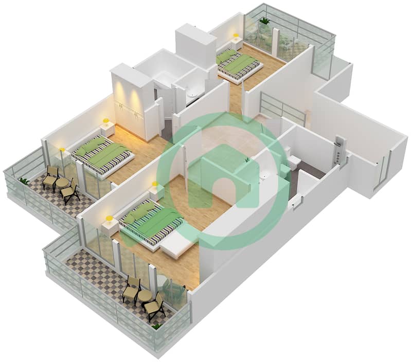 المخططات الطابقية لتصميم النموذج 8 فیلا 3 غرف نوم - صهيل 1 First Floor interactive3D